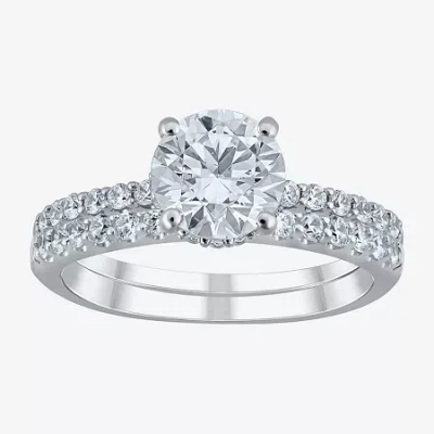 Modern Bride (g / Si2) Womens 2 Ct. T.w. Lab Grown White Diamond 10k Gold Round Side Stone Bridal Set