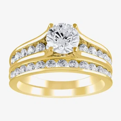 Modern Bride (g / Si2) Womens 2 Ct. T.w. Lab Grown White Diamond 10k Gold Round Side Stone Bridal Set