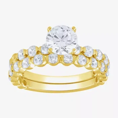 Modern Bride (g / Si2) Womens 2 Ct. T.w. Lab Grown White Diamond 10k Gold Round Side Stone Bridal Set In Yellow