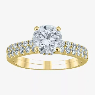 Modern Bride (g / Si2) Womens 2 Ct. T.w. Lab Grown White Diamond 10k Gold Round Side Stone Bridal Set In Yellow
