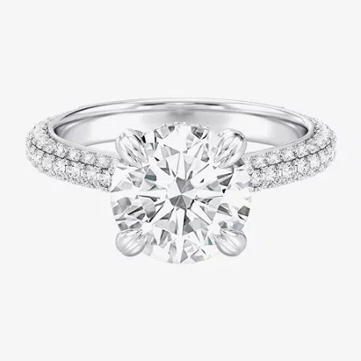 Modern Bride (g / Si2) Womens 4 Ct. T.w. Lab Grown White Diamond 10k White Gold Round Side Stone Engagement Ring In Transparent