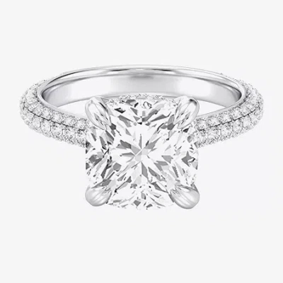 Modern Bride (g / Si2) Womens 5 Ct. T.w. Lab Grown White Diamond 10k White Gold Cushion Side Stone Engagement Rin In Silver