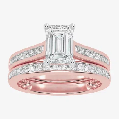 Modern Bride (g / Vs2-si1) Womens 1 1/2 Ct. T.w. Lab Grown White Diamond 10k Gold Side Stone Bridal Set In Pink