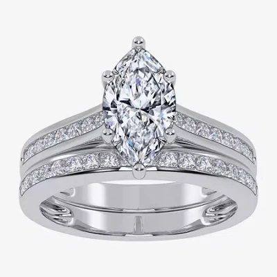Modern Bride (g / Vs2-si1) Womens 1 1/2 Ct. T.w. Lab Grown White Diamond 10k White Gold Marquise Side Stone Brida In Silver