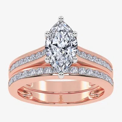 Modern Bride (g / Vs2-si1) Womens 1 1/2 Ct. T.w. Lab Grown White Diamond 10k White Gold Marquise Side Stone Brida In Pink