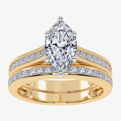 Modern Bride (g / Vs2-si1) Womens 1 1/2 Ct. T.w. Lab Grown White Diamond 10k White Gold Marquise Side Stone Brida