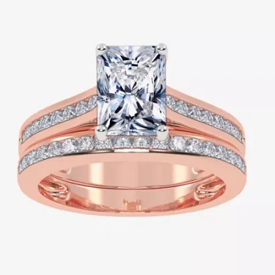 Modern Bride (g / Vs2-si1) Womens 1 1/2 Ct. T.w. Lab Grown White Diamond 10k White Gold Rectangular Side Stone Br In Pink