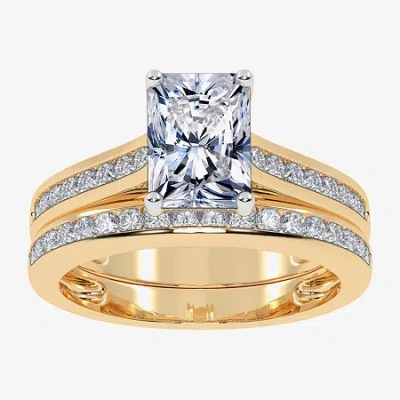 Modern Bride (g / Vs2-si1) Womens 1 1/2 Ct. T.w. Lab Grown White Diamond 10k White Gold Rectangular Side Stone Br In Yellow