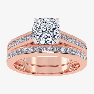 Modern Bride (g / Vs2-si1) Womens 1 1/2 Ct. T.w. Lab Grown White Diamond 10k White Gold Round Side Stone Bridal S In Pink