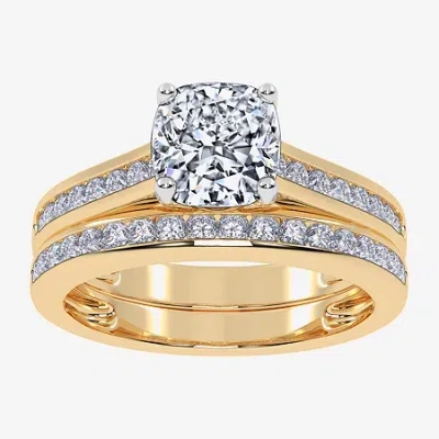 Modern Bride (g / Vs2-si1) Womens 1 1/2 Ct. T.w. Lab Grown White Diamond 10k White Gold Round Side Stone Bridal S In Yellow