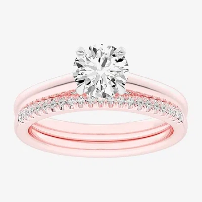 Modern Bride (g / Vs2-si1) Womens 1 1/4 Ct. T.w. Lab Grown White Diamond 14k Gold Round Solitaire Bridal Set In Pink