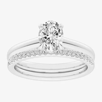 Modern Bride (g / Vs2-si1) Womens 1 1/4 Ct. T.w. Lab Grown White Diamond 14k White Gold Oval Solitaire Bridal Set In Silver