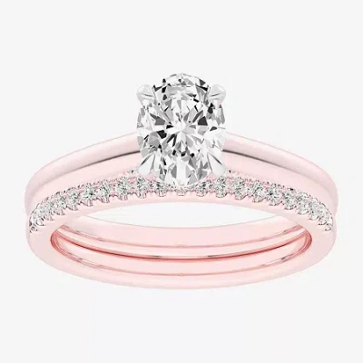 Modern Bride (g / Vs2-si1) Womens 1 1/4 Ct. T.w. Lab Grown White Diamond 14k White Gold Oval Solitaire Bridal Set In Pink