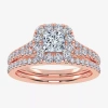 Modern Bride (g / Vs2-si1) Womens 1 Ct. T.w. Lab Grown White Diamond 10k Rose Gold Cushion Side Stone Halo Bridal In Pink