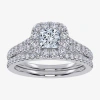 Modern Bride (g / Vs2-si1) Womens 1 Ct. T.w. Lab Grown White Diamond 10k White Gold Cushion Side Stone Halo Brida In White