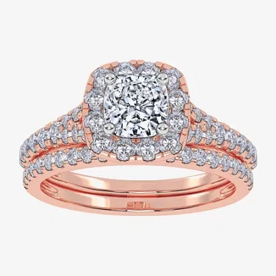 Modern Bride (g / Vs2-si1) Womens 1 Ct. T.w. Lab Grown White Diamond 10k White Gold Cushion Side Stone Halo Brida