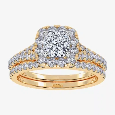 Modern Bride (g / Vs2-si1) Womens 1 Ct. T.w. Lab Grown White Diamond 10k White Gold Cushion Side Stone Halo Brida