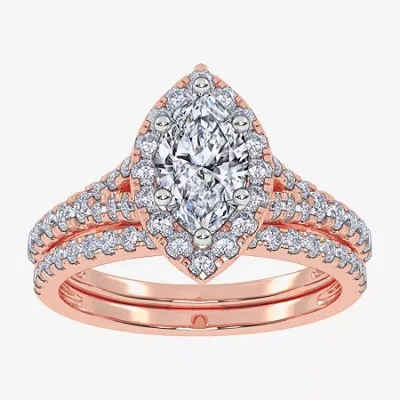 Modern Bride (g / Vs2-si1) Womens 1 Ct. T.w. Lab Grown White Diamond 10k White Gold Marquise Side Stone Halo Brid In Neutral