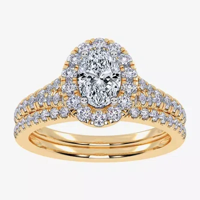 Modern Bride (g / Vs2-si1) Womens 1 Ct. T.w. Lab Grown White Diamond 10k White Gold Oval Side Stone Halo Bridal S