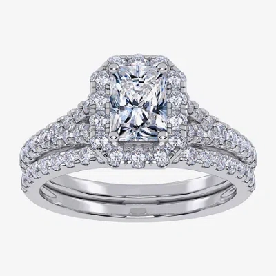 Modern Bride (g / Vs2-si1) Womens 1 Ct. T.w. Lab Grown White Diamond 10k White Gold Rectangular Side Stone Halo B