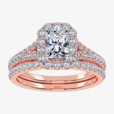 Modern Bride (g / Vs2-si1) Womens 1 Ct. T.w. Lab Grown White Diamond 10k White Gold Rectangular Side Stone Halo B In Neutral