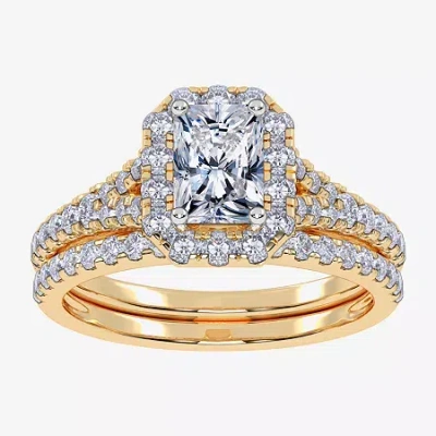 Modern Bride (g / Vs2-si1) Womens 1 Ct. T.w. Lab Grown White Diamond 10k White Gold Rectangular Side Stone Halo B