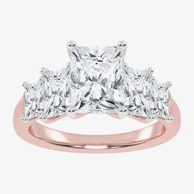 Modern Bride (g / Vs2-si1) Womens 3 1/2 Ct. T.w Lab Grown White Diamond 14k White Gold 5-stone Engagement Ring In Pink