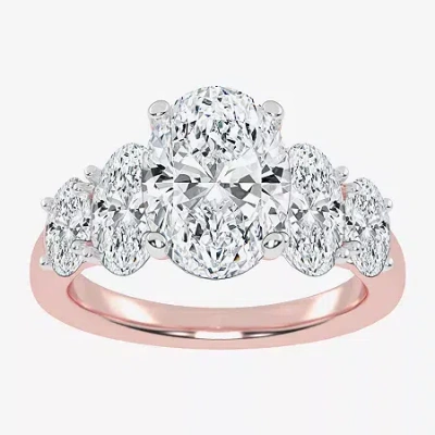 Modern Bride (g / Vs2-si1) Womens 3 1/2 Ct. T.w Lab Grown White Diamond 14k White Gold Oval 5-stone Engagement Ri In Pink