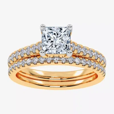 Modern Bride (g / Vs2-si1) Womens 1 Ct. T.w. Lab Grown White Diamond 10k Gold Side Stone Bridal Set In Yellow