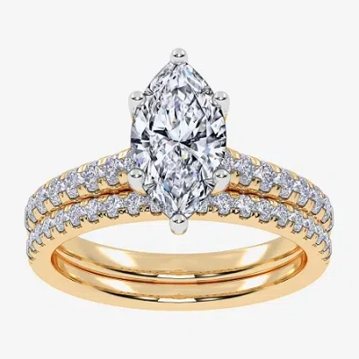 Modern Bride (g / Vs2-si1) Womens 2 1/2 Ct. T.w. Lab Grown White Diamond 10k Gold Marquise Side Stone Bridal Set In Yellow