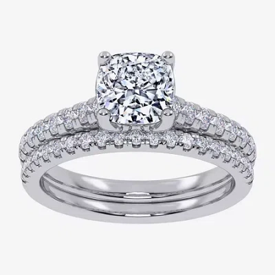 Modern Bride (g / Vs2-si1) Womens 3 1/2 Ct. T.w Lab Grown White Diamond 10k Gold Cushion Side Stone Bridal Set