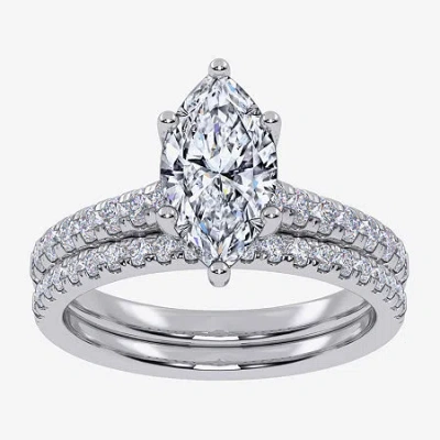 Modern Bride (g / Vs2-si1) Womens 3 1/2 Ct. T.w Lab Grown White Diamond 10k Gold Marquise Side Stone Bridal Set