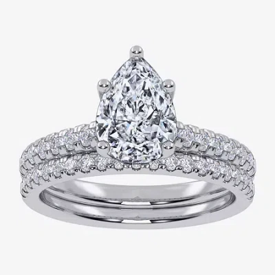 Modern Bride (g / Vs2-si1) Womens 3 1/2 Ct. T.w Lab Grown White Diamond 10k Gold Pear Side Stone Bridal Set
