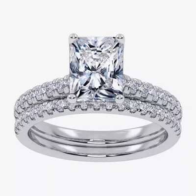 Modern Bride (g / Vs2-si1) Womens 3 1/2 Ct. T.w Lab Grown White Diamond 10k Gold Rectangular Side Stone Bridal Se
