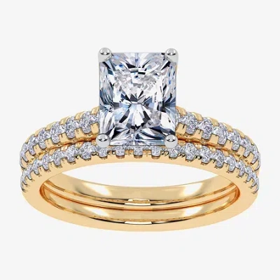 Modern Bride (g / Vs2-si1) Womens 3 1/2 Ct. T.w Lab Grown White Diamond 10k Gold Rectangular Side Stone Bridal Se In Yellow