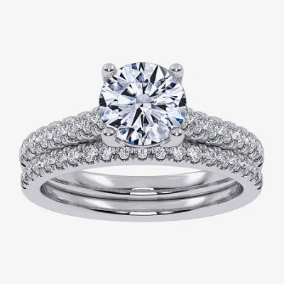 Modern Bride (g / Vs2-si1) Womens 3 1/2 Ct. T.w Lab Grown White Diamond 10k Gold Round Side Stone Bridal Set