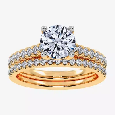 Modern Bride (g / Vs2-si1) Womens 3 1/2 Ct. T.w Lab Grown White Diamond 10k Gold Round Side Stone Bridal Set In Yellow