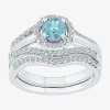 Modern Bride Gemstone Genuine Aquamarine & 1/2 Ct. T.w Diamond Sterling Silver Bridal Set In Blue