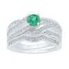 Modern Bride Gemstone Lab Created Emerald & Lab Created Sapphire Sterling Silver Bridal Set In Silver