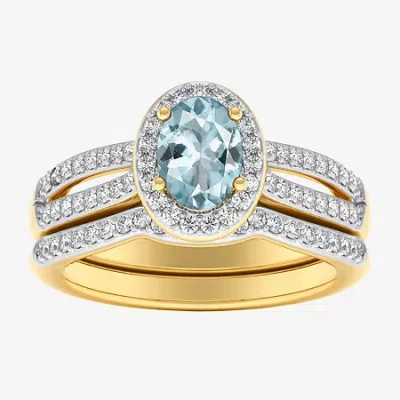 Modern Bride Gemstone Womens 1/2 Ct. T.w. Lead Glass-filled Red Ruby 10k Gold Oval Side Stone Halo Engagement Rin