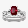 Modern Bride Gemstone Womens 1/3 Ct. T.w. Genuine Red Garnet 10k White Gold Cushion Side Stone Crossover Bridal S In Silver