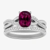 Modern Bride Gemstone Womens 1/3 Ct. T.w. Genuine Red Garnet 10k White Gold Cushion Side Stone Crossover Bridal S In Silver