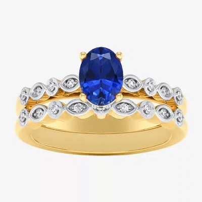 Modern Bride Gemstone Womens 1/8 Ct. T.w. Lead Glass-filled Red Ruby 10k Gold Oval Side Stone Bridal Set