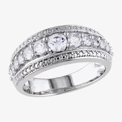Modern Bride Gemstone Womens 3.5mm Lab Created White Sapphire Sterling Silver Anniversary Band