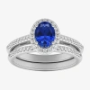 Modern Bride Gemstone Womens 3/8 Ct. T.w. 10k Gold Oval Side Stone Halo Engagement Ring In Silver