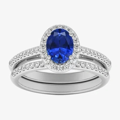 Modern Bride Gemstone Womens 3/8 Ct. T.w. 10k Gold Oval Side Stone Halo Engagement Ring