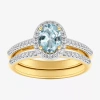 Modern Bride Gemstone Womens 3/8 Ct. T.w. 10k Gold Oval Side Stone Halo Engagement Ring In Gold