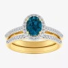 Modern Bride Gemstone Womens 3/8 Ct. T.w. 10k Gold Oval Side Stone Halo Engagement Ring In Gold