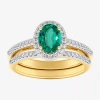 Modern Bride Gemstone Womens 3/8 Ct. T.w. 10k Gold Oval Side Stone Halo Engagement Ring In Gold