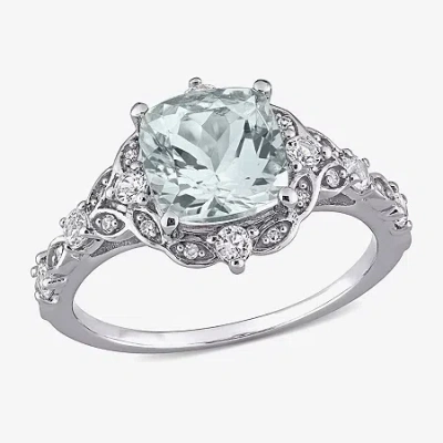 Modern Bride Gemstone Womens Diamond Accent Genuine Blue Aquamarine 14k White Gold Cushion Engagement Ring In Brown